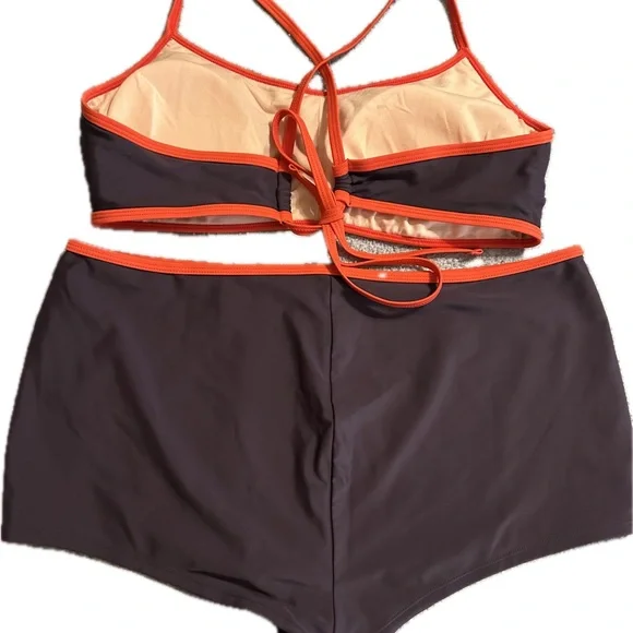Cupshe Purple Boy Shorts Bikini with Red Accents/Straps - size XL bottom/L top - Picture 9 of 9